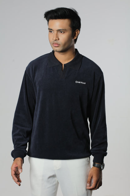 Navy Blue – Full Sleeve Textured Polo Shirt