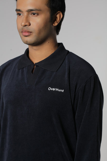 Navy Blue – Full Sleeve Textured Polo Shirt