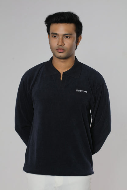 Navy Blue – Full Sleeve Textured Polo Shirt